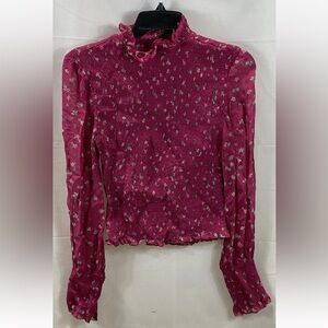 rag & bone Fuchsia Floral Smocked Blouse